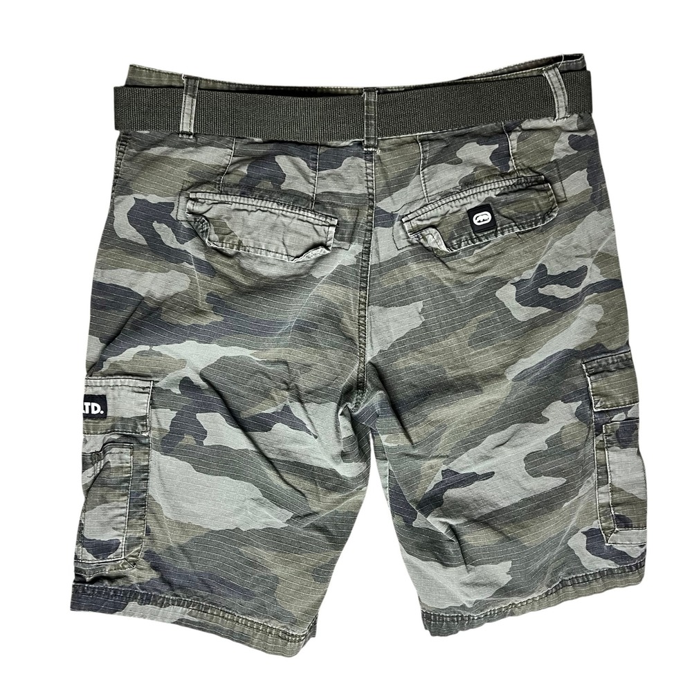 Ecko Unltd Mens Camo Cargo Shorts Size 32 Green Ripstop With Belt Camouflage - Picture 2 of 8
